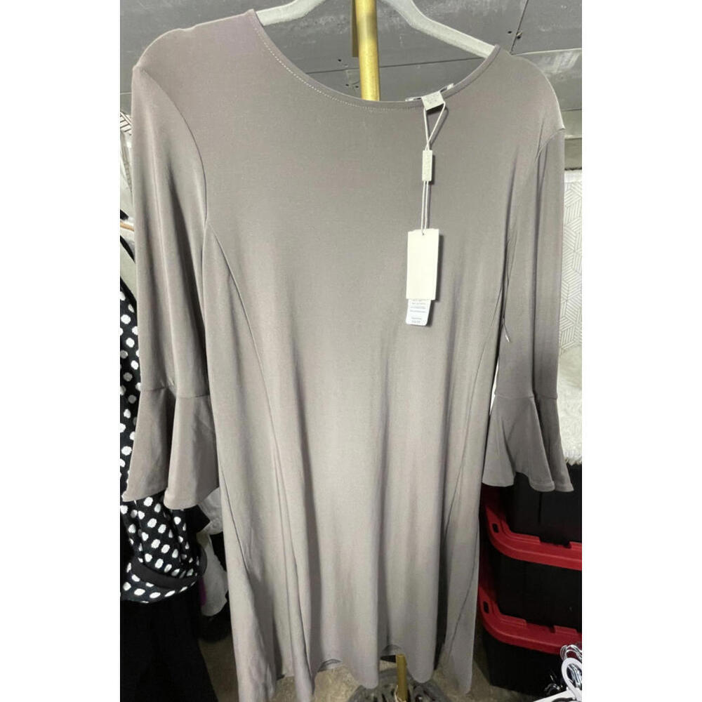 NWT Charlie Paige 3/4 Ruffle Sleeve Tunic Dress Sz M Gray MSRP $44.99